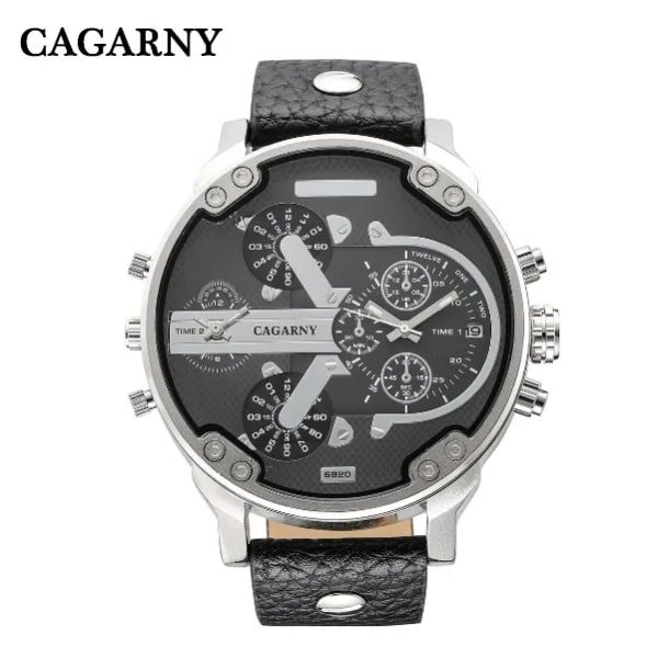 52MM Big Case Quartz Watch For Herr Elegant herrarmbandsur Vattentät Dual Time Displays Military relogio masculino manlig klocka Black