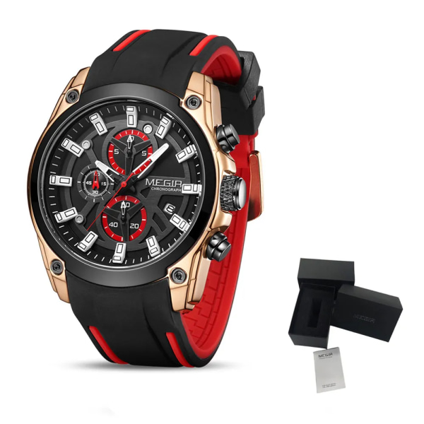 MEGIR Original blå sportklockor för män Top Luxury Chronograph Armbandsur Military Quartz Clock Luminous Big Dial Reloj Hombre Rose black