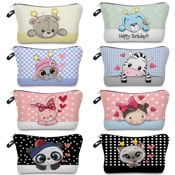 Utomhusresor Toalettväska Färgblockmönster Tecknad Djur Original Makeup Organizer Kanin Print Kosmetikväska för kvinnor hz7057 Makeup Bag