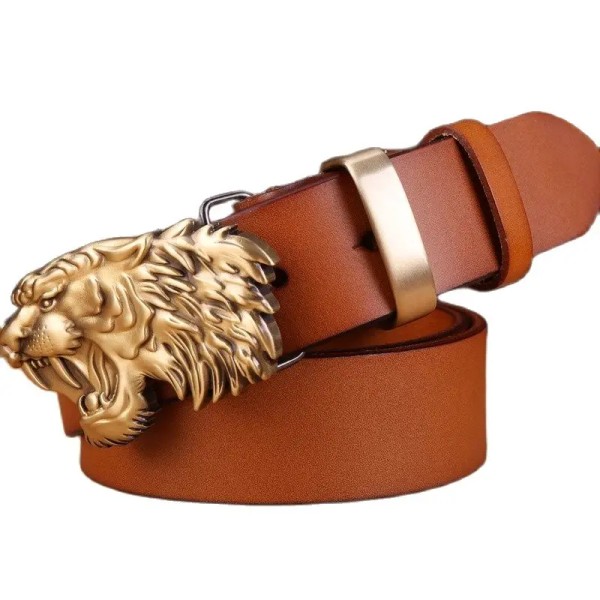 2020 massivt mässingsspänne bälte män högkvalitativ tigerrem 3,8 cm bred gördel fullnarv 100 % äkta läder kohud 130 kamel camel 130cm