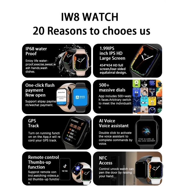 Smart Watch Women Ultra Series 8 NFC Smartwatch Herr Bluetooth Call Vattentät trådlös laddning HD-skärm för Apple Watch 8 Black
