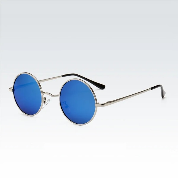 MYT_0279 Märkesdesigner Runda polariserade solglasögon Män Kvinnor Retro Solglasögon Man Kvinna Metallbåge Glasögon Körning UV400 C4 Silver Blue No Box
