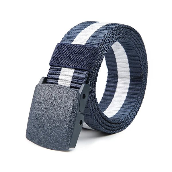Automatiskt spänne för män Nylon utomhus canvasbälte Högkvalitativt herrbälte Blue White Blue 120 CM