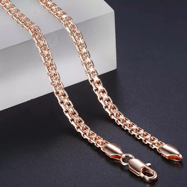 585 Rose Gold Colour Halsband för Kvinnor Män Bismark Hammered Link Chain Mode Smycken Tillbehör 5 mm GN452A CN04 24inch 60cm