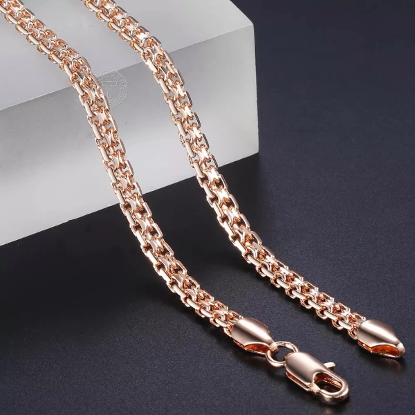 585 Rose Gold Colour Halsband för Kvinnor Män Bismark Hammered Link Chain Mode Smycken Tillbehör 5 mm GN452A GN453 20inch 50cm