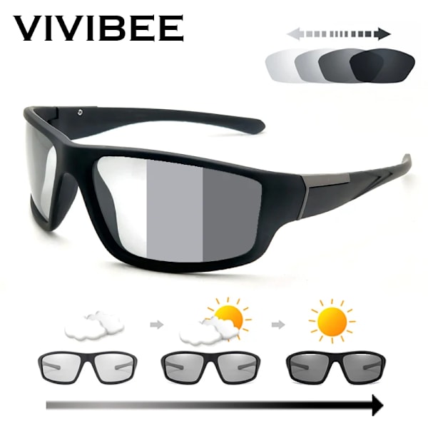 VIVIBEE Män Photochromic Solglasögon Svarta Sportglasögon Kvinnor Färgskiftande Polariserad körning 2022 Missfärgning Solglasögon 8 Black Mirror Green As Picture