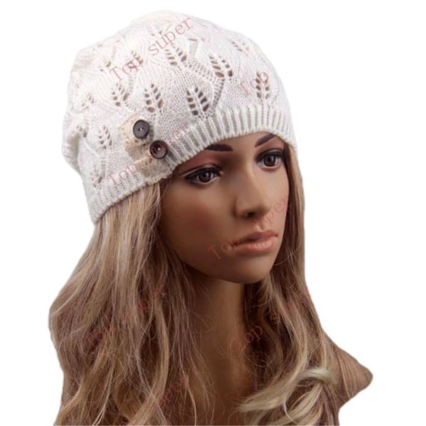 Damernas Mode Beanie Stickad Höst Turbanhatt Knapp Hål Ut Kvinnor Spets Mössa Kvinnliga Skullies Beanies Hattar Vår Stickad Mössa Black