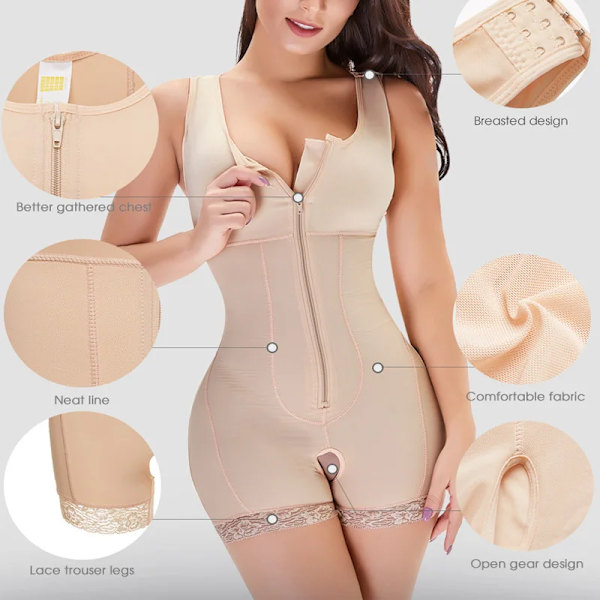Sömlös gördel för damer med dragkedja Helkroppsformare Plus Size Body efter operation Fajas colombianska magkontroll bantning Shapewear Black 4XL
