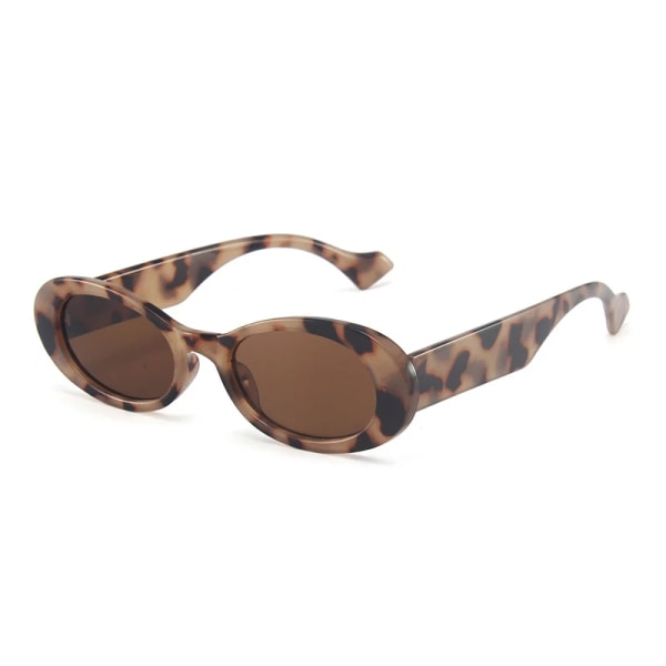 SO&EI Ins Populärt mode Små ovala solglasögon Dam Vintage Leopard Jelly Color Glasögon Män Trendiga Solglasögon Skärmar UV400 Amber tea As the picture