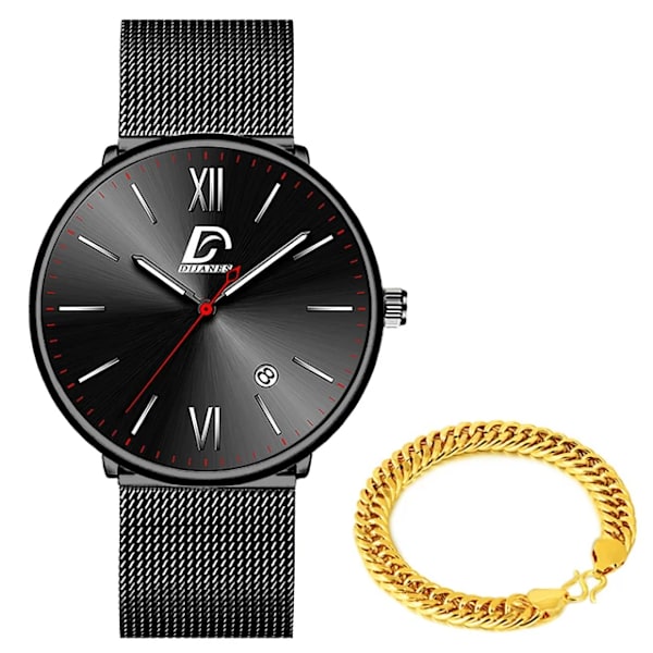 2023 Lyx Herrklockor Guld Armband Rostfritt Stål Mesh Bälte Kvarts Watch Herr Kalender Lysande klocka AS Show 14
