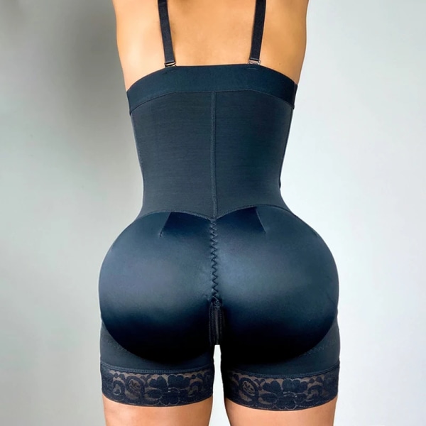 Fajas Colombianas Shapewear för kvinnor med hög kompression Sexiga Underkläder Body Kvinnor Spets Extra fast dragkedja Kontroll Body Shaper Black S