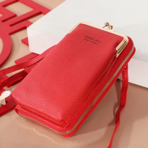 Mode små handväskor Crossbody-väskor Kvinnor Mini PU-läder Axelremsväska För GirlBolsas Damtelefonväska Blixtlåsflik Red