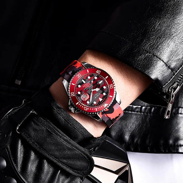 LIGE New Fashion Herrklockor Toppmärke Lyx Kamouflage Quartz Watch Man Sport Röd Watch för män Reloj Hombre Black