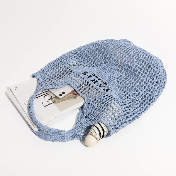 MABULA Lyxdesign Dam Flätad Raffia Halmväska Stor kapacitet Casual Tote Handväska Hollow Summer Beach Vacation Axelväska C