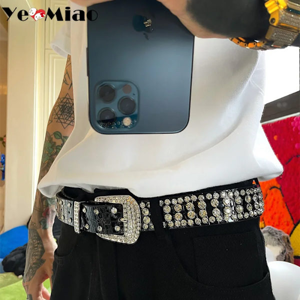Diamantbälte Goth Lolita Cosplay Harajuku Y2K Punk Lyxrem Bling Bling Disco Midjeband Hip Pop Kvinnor Män Kristallbälten AS IMAGE(.848) 110cm(.848)