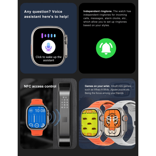 Smart Watch Ultra Series 8 NFC Smartwatch Herr Dam Bluetooth samtal Trådlös laddning Fitness 2 tums HD-skärm With Silicone Strap(.517)