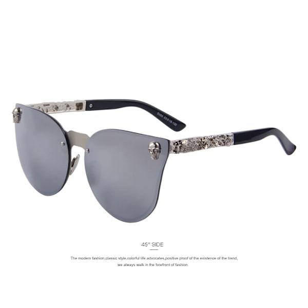 MERRYS Mode Dam Gothic Glasögon Skalle Ram Metall Tempel Oculos de sol UV400 C05 Silver