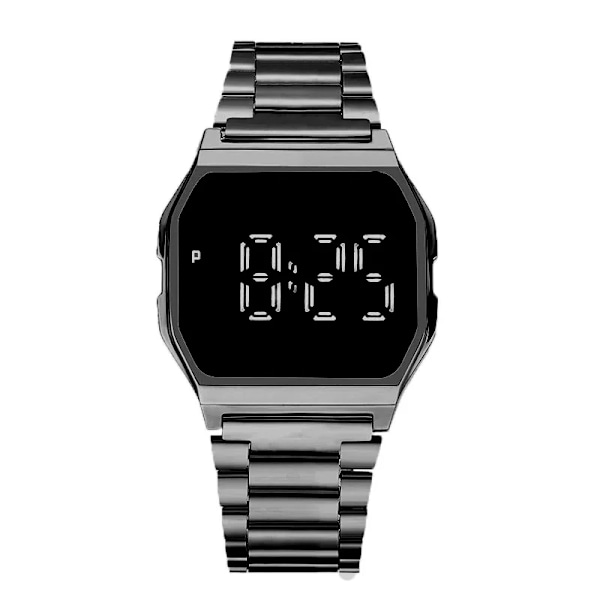 Sport LED Stora Digitala Armbandsur Herr Dam Metall Stålband Elektroniskt Armbandsur Lyxiga Par Armbandsur Black 1
