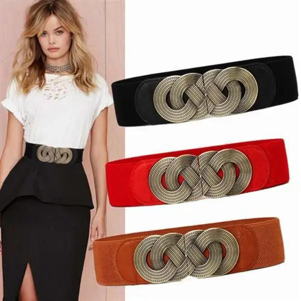 Kvinnors brett bälte Kvinnlig Designer Mode Elastiskt band Klänning Jacka Lyxigt Bälte Tillbehör för kvinnor Brett bälte x218 Style 2-Red 60cm