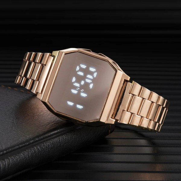 Watch 2021 Lyxguld Länkarmband i rostfritt stål Dam Digitala klockor Mode Watch för män Reloj Mujer Rose gold