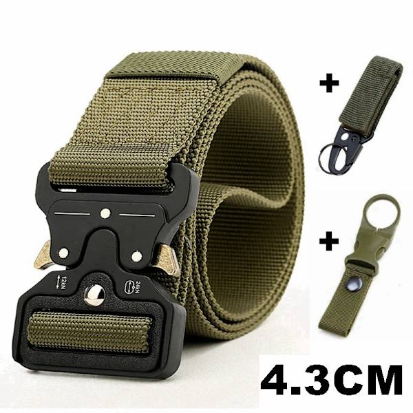 125-145CM taktiskt armébälte Militärträning Battle Nylon midjebälte Överlevnadstillbehör Krok Automatiska metallspännen för män 4.3cm G belt 2 hook 125cm