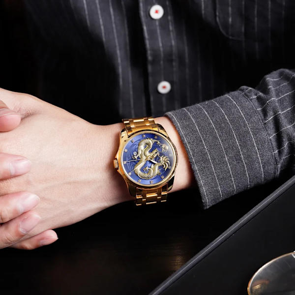 SKMEI Toppmärke Lyx Watch Golden Dragon Quartz Klockor Herr Vattentät datumvisning Armbandsur i rostfritt stål Hane silver gold