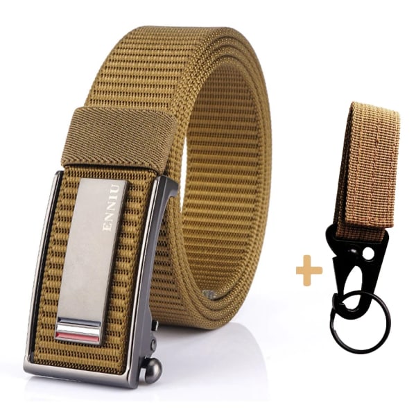 Nytt mode herrbälte Toppkvalitet Bekväma nylon för män Metall Automatiskt spänne Ung Canvas Taktisk designerbälte Brown Belt B Set 120cm Adjustable