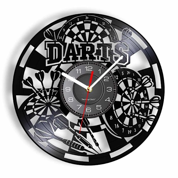 Dartspel Pub Vinyl Retro Skivspelare Väggklocka Mancave Spelrum Dekoration Retro Tidsmätare Darttavla Bar Nattklubb Disk Hantverk Without LED(.103)