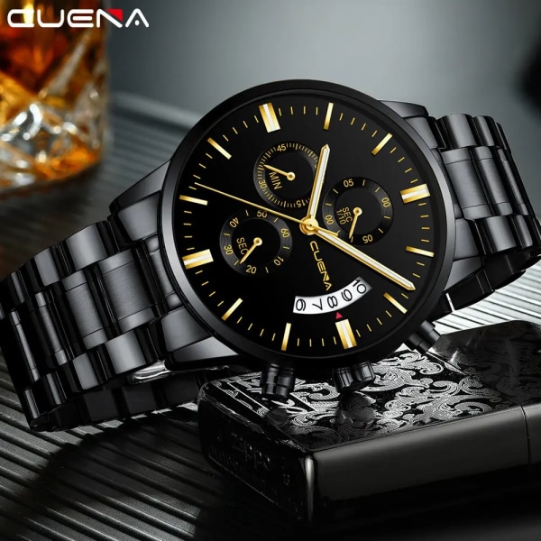 CUENA Watch Mode Sport Kvartsklockor Man Top Märke Lyx Full Stål Business Vattentät Man Klocka Relogio Masculino black silver white