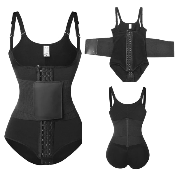 Dam Shapewear Bodysuit Waist trainer Body Shaper Magbälten Fajas Colombianas Öppna grenen Justerbara axelband Style 5112A M