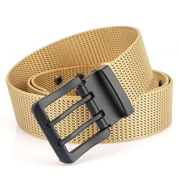 MEDYLA Fashion Classic Canvas Bälte Män Metall Dubbelnål Spänne Casual Strap Bälte för män Högkvalitetsrem MN3008 Khaki 115CM