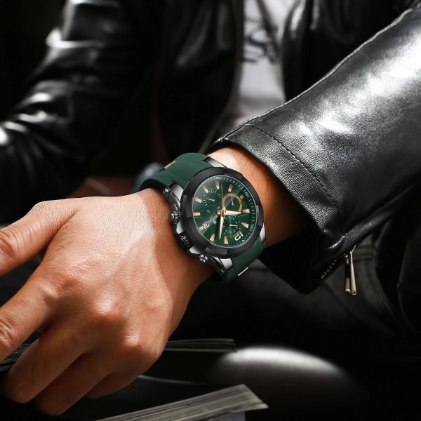 REWARD Mode Watch Vattentät Chronograph Timepiece Man Sport Date Quartz Armbandsur Anti-Scratch Luminous Watch Green