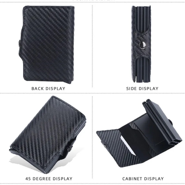 RFID blockerande dubbelbox metall kreditkortshållare för män kvinnor kolfiber läder mini plånbok herr korthållare pengar klämma black