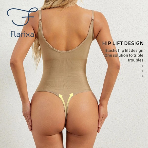 Flarixa Shapewear Dam Magkontroll Sömlös Body Shaper String String Elastisk Spaghetti Strap Body Plus Size Shaping Corset Beige M