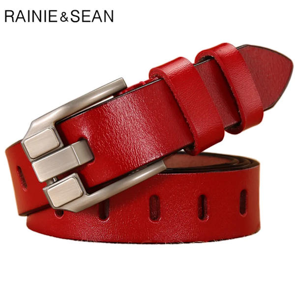 RAINIE SEAN Röd Kvinnor Bältesnål Spänne Äkta läderbälten för jeans Äkta läder nötkött högkvalitativt solid dambälte 110 cm red 115CM