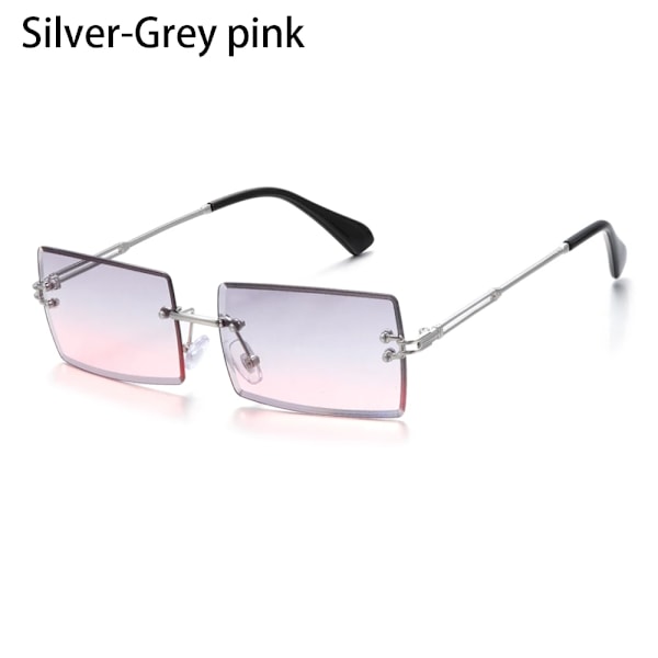 Resestil Båglösa bergsbestigningssolglasögon 2022 Nyaste små rektangulära solglasögon UV400 solglasögon för män kvinnor glasögon Silver-Grey pink