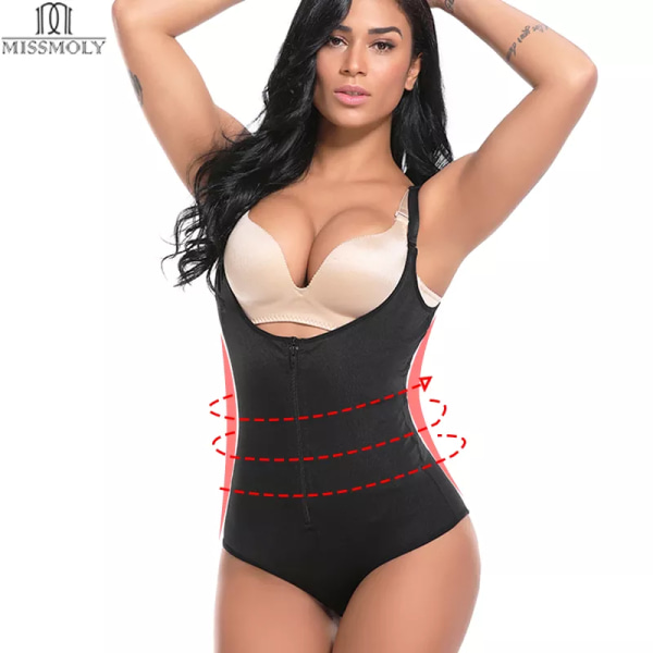 Miss Moly Latex Body Shaper Cincher Shapewear Modellering Bälte Waist Trainer Underbyst Body Dragkedja ShapersTummy Bantningskorsett Black M