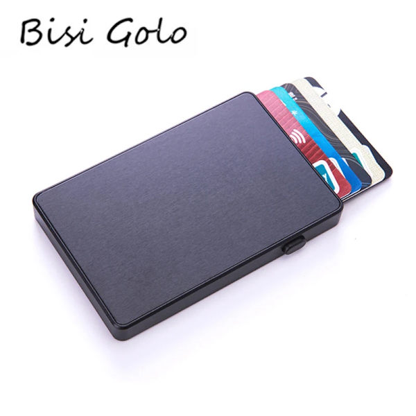 Bisi Goro herrplånbok tunn RFID-blockerande popup-knapp Case Aluminium Enkelkorthållare Box Smart plånbok Name-X-64-Gray