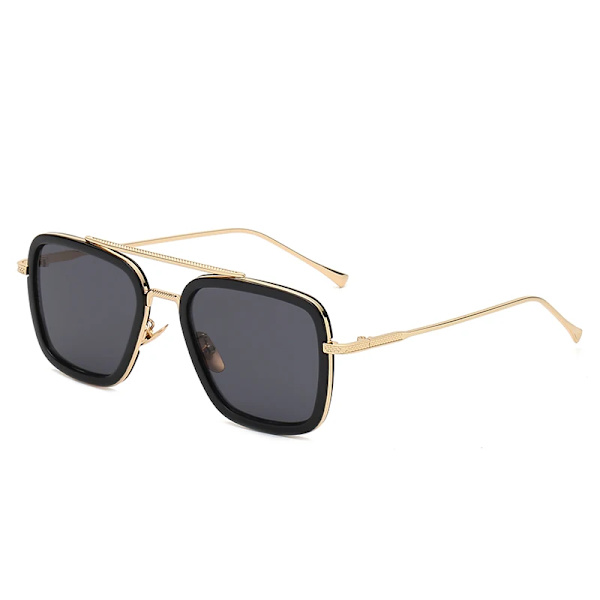 Lyx Steampunk Män Fyrkantiga Solglasögon Tony Stark Iron Man Solglasögon Vintage Metal Glasögon Pilot Solglasögon UV400 Man Gafas C10 Gold Black As picture