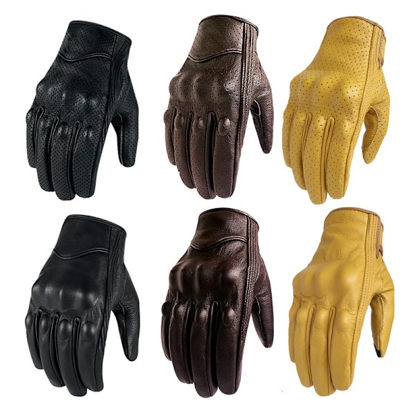 Motorcykelhandskar Herr Touch Äkta Läder Svart/Brun/Gul Cykel Racing Hel Finger Motorcykel Åkhandske Motocross Black Upgrade Mesh XXL
