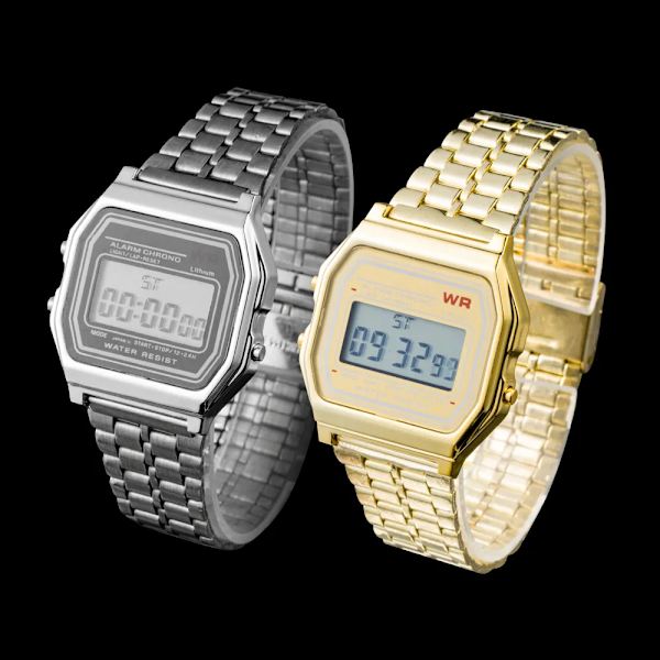 F91W stålarmbandsur Watch Herr Business Klocka Multifunktion LED Digtal Watch Elektronisk klocka Silver
