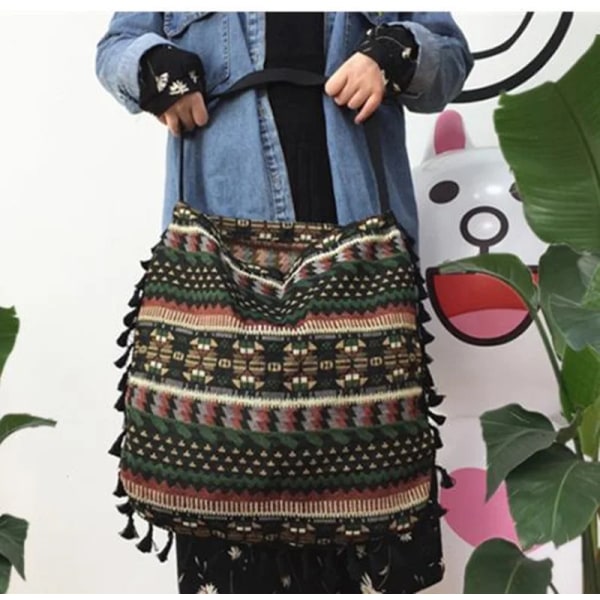 Ny vintage Bohemian Fringe Axelväska Dam Tofs Boho Hippie Gypsy Fringed Damhandväskor Öppen väska Väskor PurpleStripe