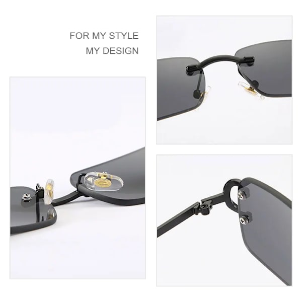 HBK Retro Båglösa Solglasögon För Kvinnor Män Liten fyrkantig Guldbåge Varumärke Design Te Nyanser Rektangel UV400 Zonnebril Eyewear C02 Gold Gray Sunglasses