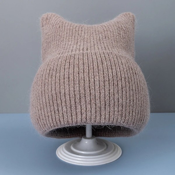 Nya vintermössor för kvinnor - Trendiga, varma och söta mössor med kattöron, i härliga färger, perfekt för streetwear Khaki 55cm-58cm