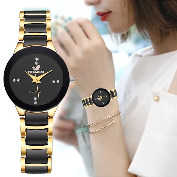 Mode Kvinnor Klockor Lyx Rhinestone Quartz Armband Armbandsur ORLANDO Watch Zegarek Damski black