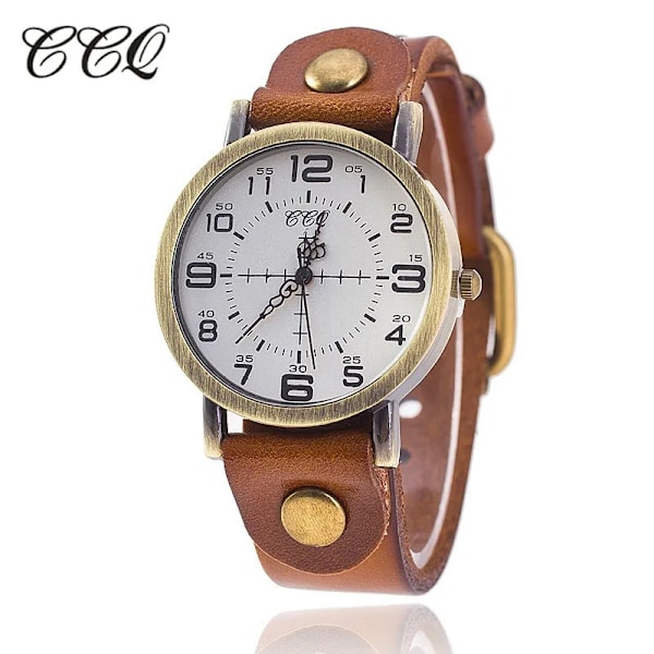 CCQ Vintage Cow Läder Armband Watch Dam Armbandsur Casual Luxury Quartz Watch Relogio Feminino Hot light brown