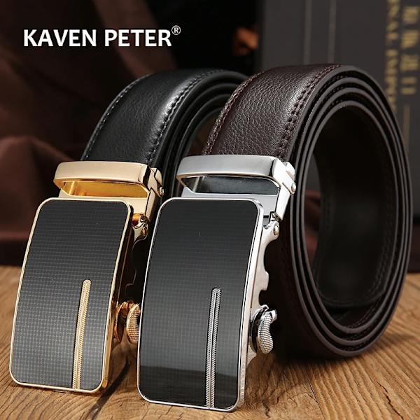 Automatiskt spänne äkta läderbälte för män Svart koläderbälte för män Business Man Designer automatiskt spänne STYLE M Brown Strap 120cm