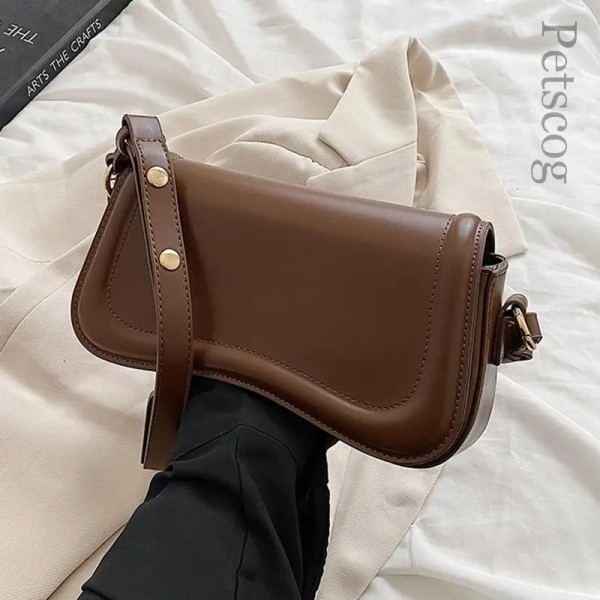 Petscog Luxury Designer Axelväskor Crossbody Väskor För Kvinnor Pu Läder Trend Kvinnlig Underarm Väska Mode Handväska Flap Handväskor Auburn (20cmMax Length30cm)