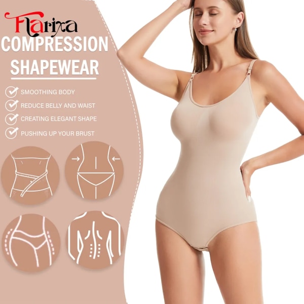 Flarixa Body Shapewear Kvinnor Helkroppsformare Magkontroll Bantning Skida Butt Lifter Push Up Lår Smalare Magformare Beige XXXL