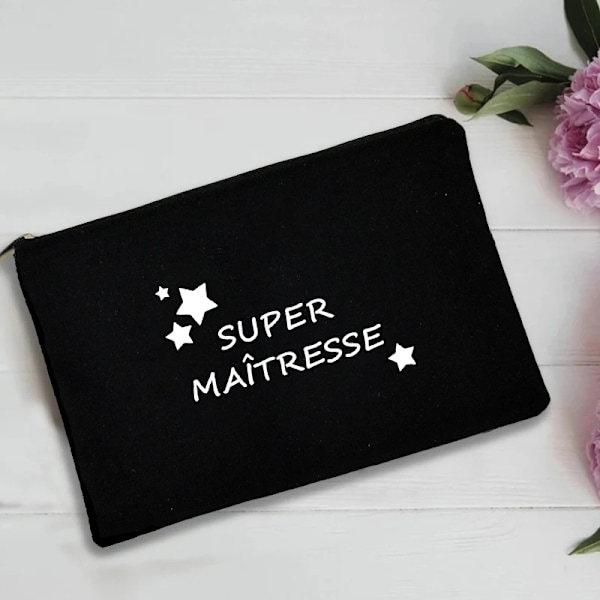 Franskt print Thank You Mistress Svart Wristlet Clutchväska Merci Ma&#238;tresse Lärare förvaringsväska Resetvättpåse Lärarpresenter 3ThankwM0021